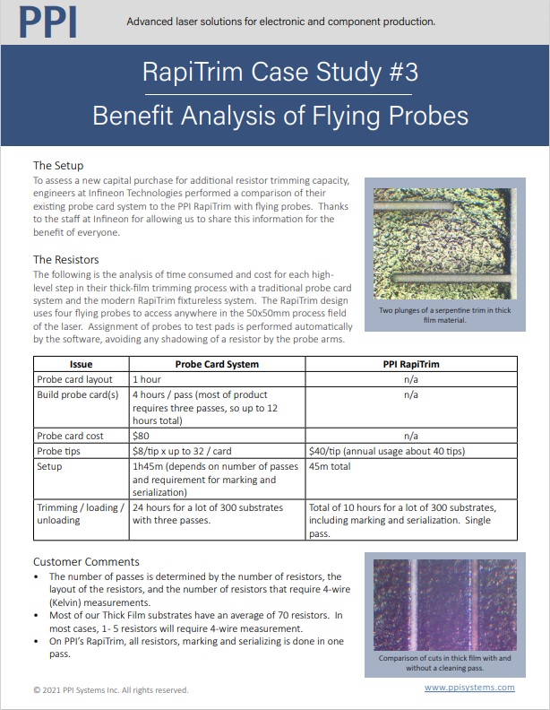 benefit analysis of flying probes for laser resistor trimming